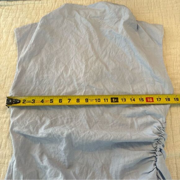 Anthropologie The Linen Maya Ruched Cowl-Neck Dress: Mini Edition Blue Large - Picture 5 of 11